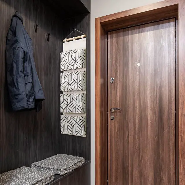 Alt view image 6 of 6 - 2Pcs Over Door Hanging Storage Bags Wall Mount Closet Organizer, 4 Big Pockets Linen Cotton Fabric Living Room Bedroom Bathroom File Magazine Waterproof Free Hooks White