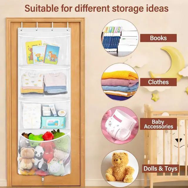 Alt view image 6 of 7 - Hanging Stuffed Animal Storage, Over Door Large Plush Toy Organizer with Metal Hook, Baby Accessory Holder Idea for Nursery, Doll & Bear Mesh Hammock Bag for Girl Boy Kid Room