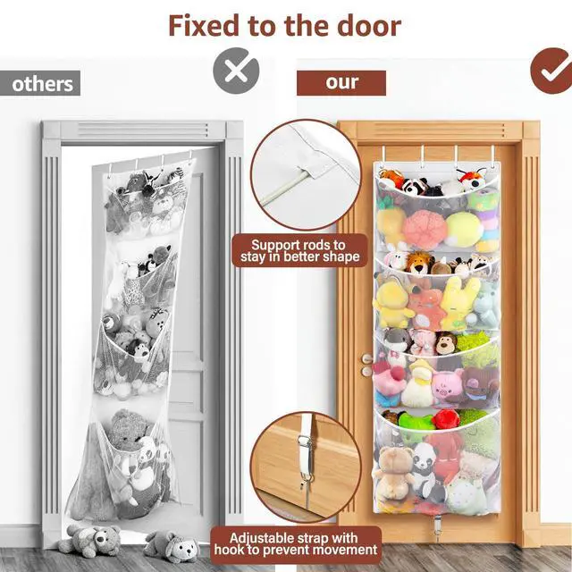 Alt view image 5 of 7 - Hanging Stuffed Animal Storage, Over Door Large Plush Toy Organizer with Metal Hook, Baby Accessory Holder Idea for Nursery, Doll & Bear Mesh Hammock Bag for Girl Boy Kid Room