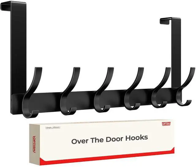 Main image of Over The Door Hooks, Door Hanger Hooks for Hanging, Towel Racks for Bathroom with 12 Coat Hook, Coat Rack College Dorm Essentials Bathroom Accessories1 Pack, Black