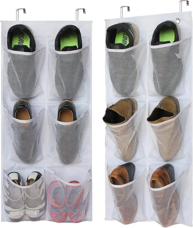 Alt view image 2 of 7 - 2 Packs Narrow Over the Door/Wall Shoe Organizer Cruise, Small Hanging Shoe Rack for Closet with Clear Mesh Pocket for Bathroom, RV, Pantry, Camping (White)