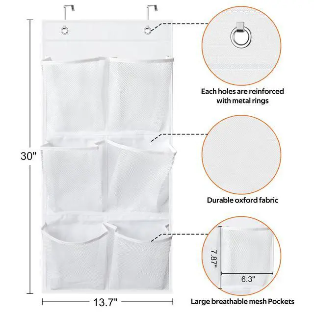 Alt view image 4 of 7 - 2 Packs Narrow Over the Door/Wall Shoe Organizer Cruise, Small Hanging Shoe Rack for Closet with Clear Mesh Pocket for Bathroom, RV, Pantry, Camping (White)