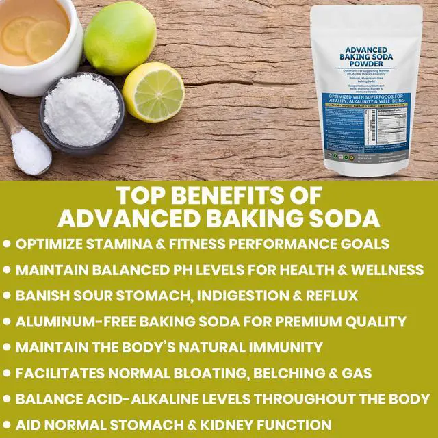 Alt view image 5 of 7 - Advanced Baking Soda Powder: Organic Use Aluminum Free Baking Soda w/Superfoods to Support Kidneys, Stomach Acid, Alkalinity, Immune, Antacid, Health & Wellness, Organic Use
