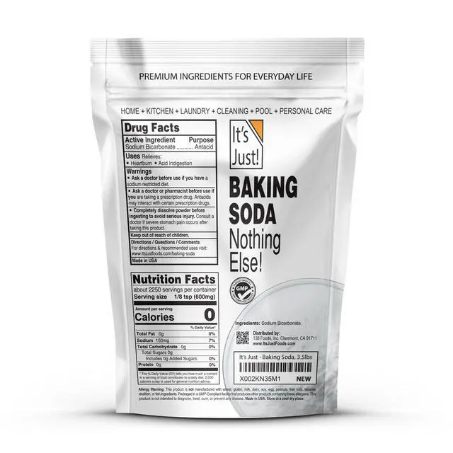 Alt view image 2 of 7 - Baking Soda, 100% Pure Sodium Bicarbonate, Food Grade, Non-GMO, Made in USA, Cooking, Baking (3.5 Pound)