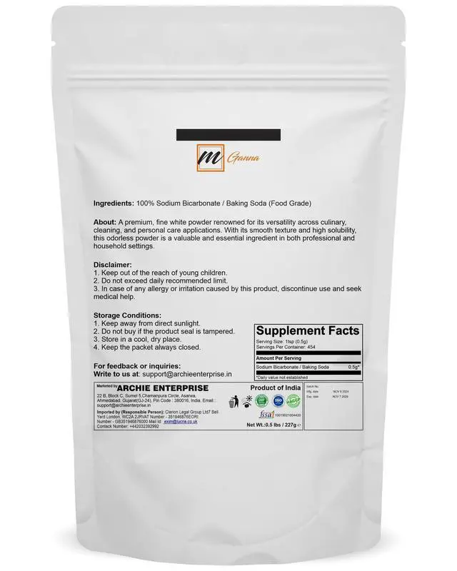 Alt view image 2 of 6 - Sodium Bicarbonate, Food Grade Baking Soda, 0.5 lbs / 227 gms, Pure White Powder