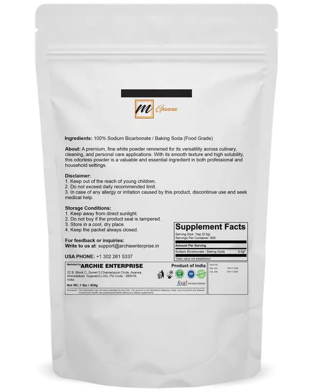 Alt view image 2 of 6 - 100% Sodium Bicarbonate/Baking Soda 454 g / 1 lbs Versatile & Pure for Household and DIY Use