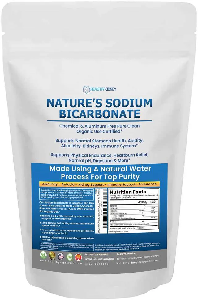 Main image of Natures Sodium Bicarbonate Organic Use Aluminum Free Baking Soda. No Chemical Pure Baking Soda Powder For Health & Wellness. Sodium Bicarbonate 1lb