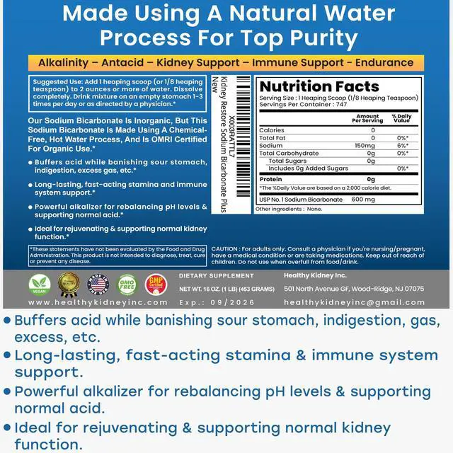 Alt view image 5 of 7 - Natures Sodium Bicarbonate Organic Use Aluminum Free Baking Soda. No Chemical Pure Baking Soda Powder For Health & Wellness. Sodium Bicarbonate 1lb