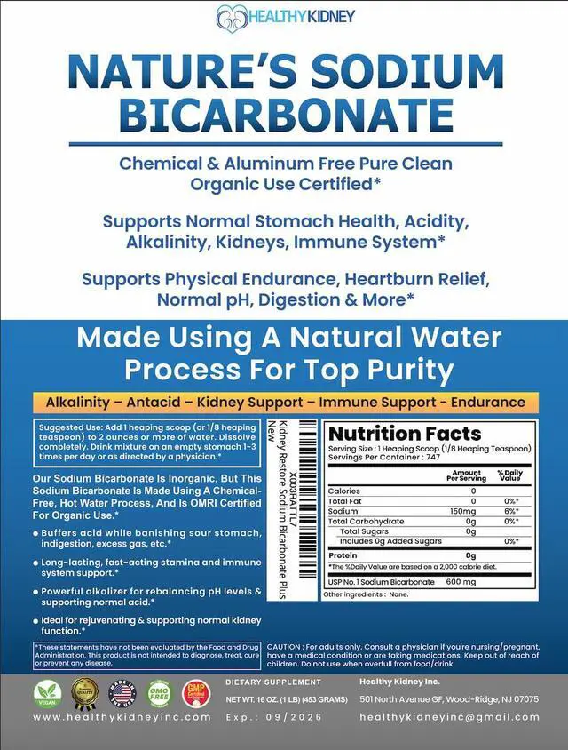 Alt view image 7 of 7 - Natures Sodium Bicarbonate Organic Use Aluminum Free Baking Soda. No Chemical Pure Baking Soda Powder For Health & Wellness. Sodium Bicarbonate 1lb