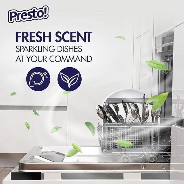Alt view image 5 of 7 - Amazon Brand - Presto! Triple Action Dishwasher Pacs, Anti-spotting, Fresh Scent, No Phosphates or Chlorine, 70 Count