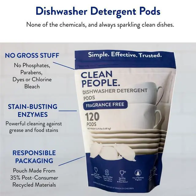 Alt view image 6 of 7 - Dishwasher Pods - Cuts Grease & Rinses Sparkling Clean - Residue-Free - Phosphate Free Dishwashing Pods (60 Count, Fragrance Free)