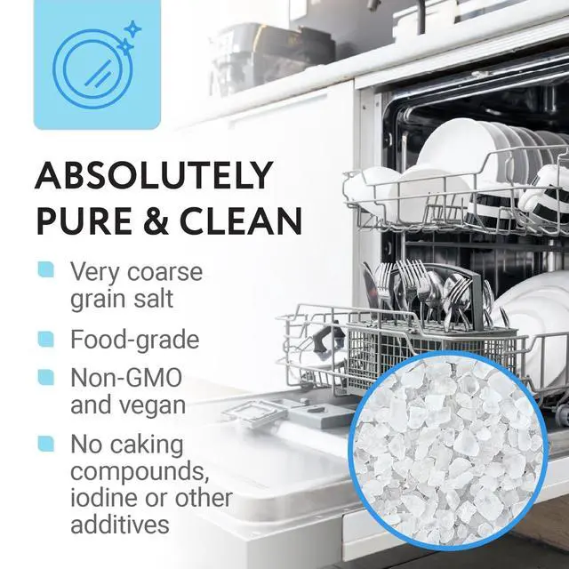 Alt view image 3 of 6 - Dishwasher Salt for Hard Water - 4.4 lb (2 kg) Coarse Grain Water Softener Salt - Pure Additive-Free & Spotless Finish - compatible with Bosch, Miele, Whirlpool & Thermador Models