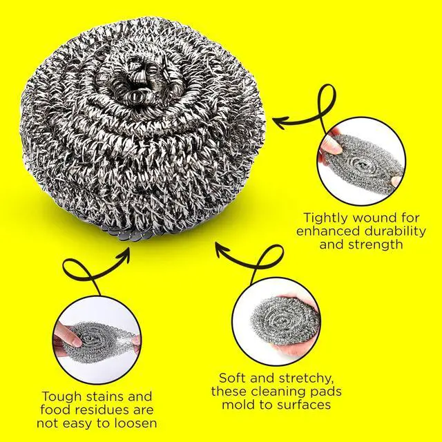 Alt view image 4 of 6 - Scourer Heavy Duty Scrubber Pads Steel Wool (12)