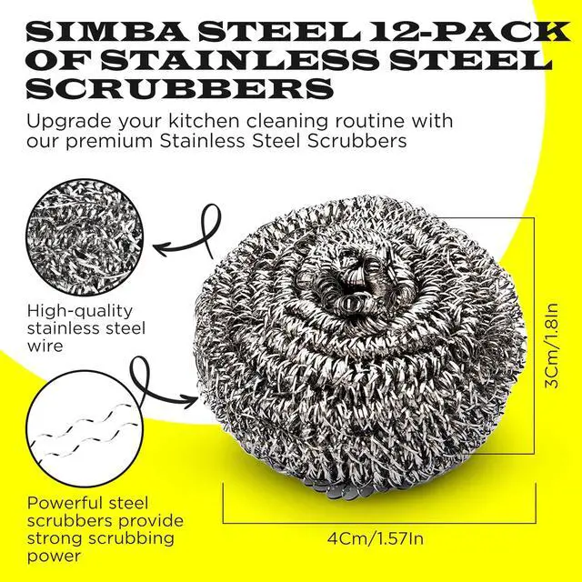 Alt view image 3 of 6 - Scourer Heavy Duty Scrubber Pads Steel Wool (12)