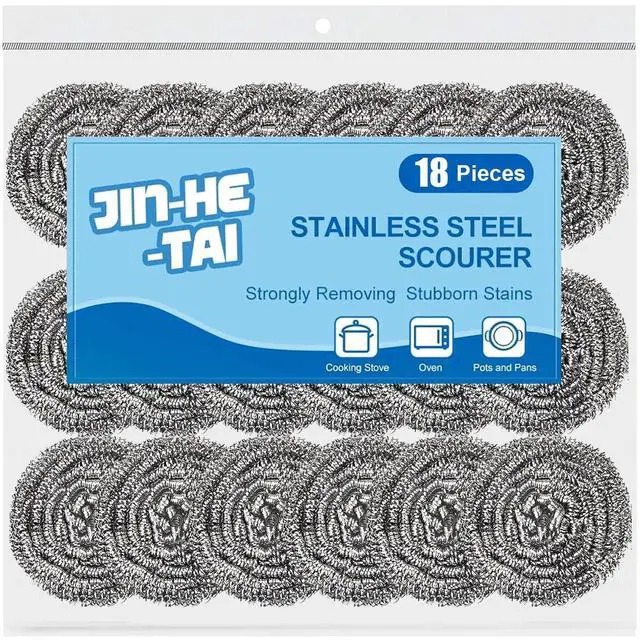 Main image of 18 Pack Stainless Steel Scrubber, Steel Wool Srubber for Scouring Stubborn Messes from Pots and Pans, Stoves,Broiler Racks,Grills and More