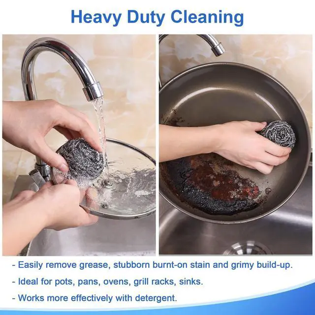 Alt view image 4 of 7 - 12Pack Upgraded Steel Wool Scrubbers - Premium Stainless Steel Scrubber, Metal Scouring Pads, Steel Wool Pads, Kitchen Cleaner, Heavy Duty Cleaning Supplies - Especially for Tough Cleaning