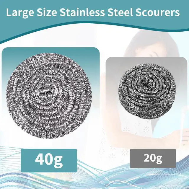 Alt view image 3 of 7 - Stainless Steel Scourer Heavy Duty Scrubber Pads Steel Wool Pack of 6,40g