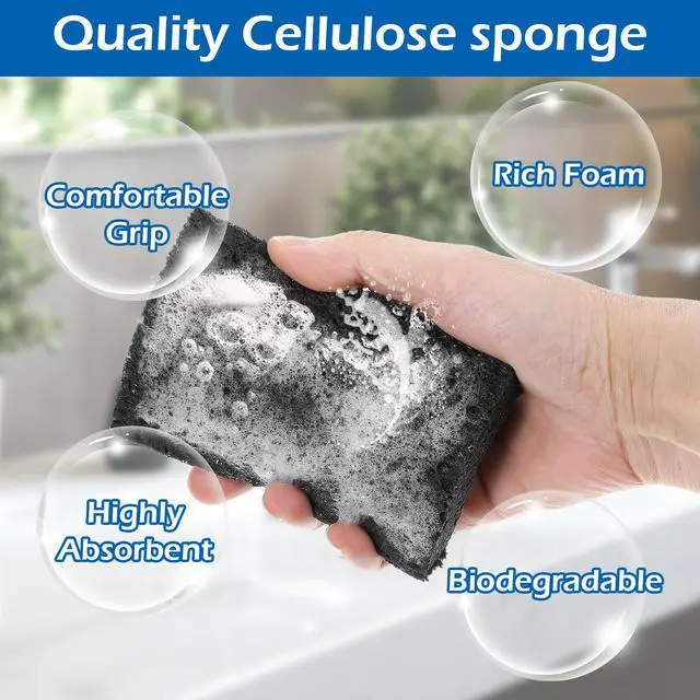 Alt view image 2 of 7 - 12 Pack Compressed Cellulose Sponges, Non-Scratch Scrub Sponges Wood Pulp Double-Side Sponge Multi-Purpose Cleaning Sponge for Kitchen Dishes Non-Stick Cookware