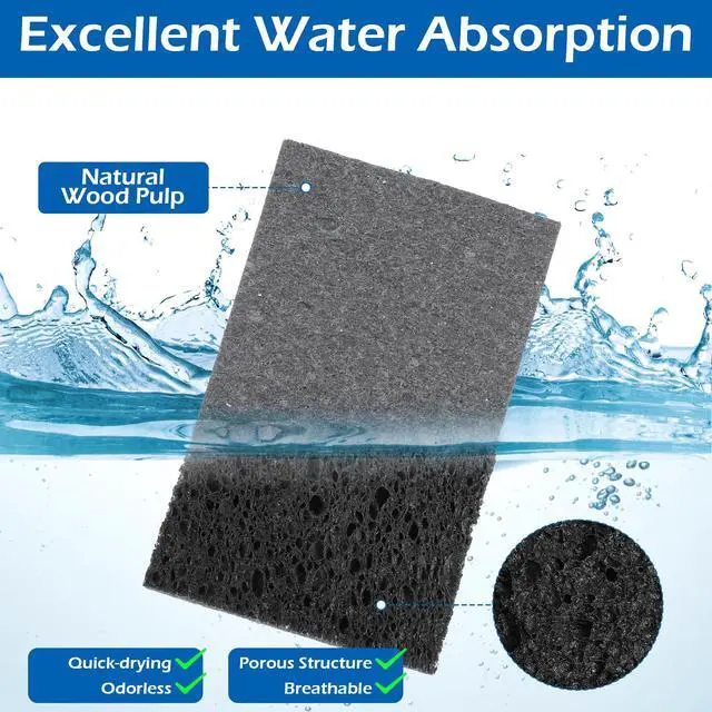 Alt view image 5 of 7 - 12 Pack Compressed Cellulose Sponges, Non-Scratch Scrub Sponges Wood Pulp Double-Side Sponge Multi-Purpose Cleaning Sponge for Kitchen Dishes Non-Stick Cookware