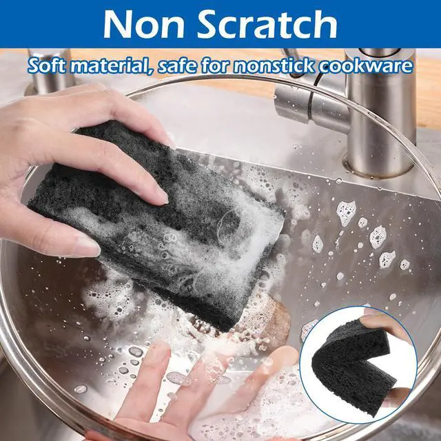 Alt view image 6 of 7 - 12 Pack Compressed Cellulose Sponges, Non-Scratch Scrub Sponges Wood Pulp Double-Side Sponge Multi-Purpose Cleaning Sponge for Kitchen Dishes Non-Stick Cookware