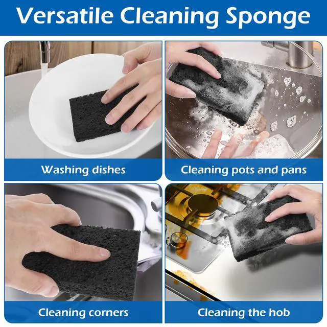 Alt view image 7 of 7 - 12 Pack Compressed Cellulose Sponges, Non-Scratch Scrub Sponges Wood Pulp Double-Side Sponge Multi-Purpose Cleaning Sponge for Kitchen Dishes Non-Stick Cookware
