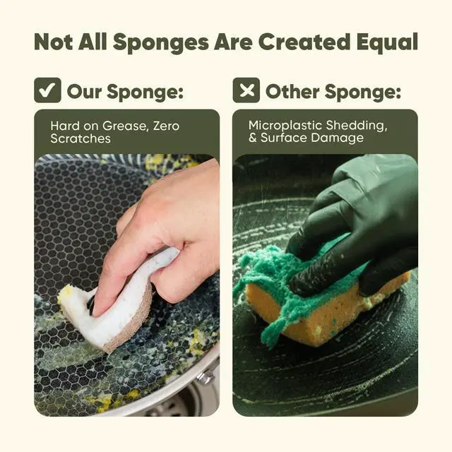 Alt view image 5 of 7 - Plant-Based Kitchen Sponges (12 Pack) | USDA Biobased Certified | FSC & PETA Approved | Natural Cellulose & Coconut Scrubber Sponge | S-Shaped Design | Eco-Friendly, Non-Scratch, Non-Toxic & Vegan