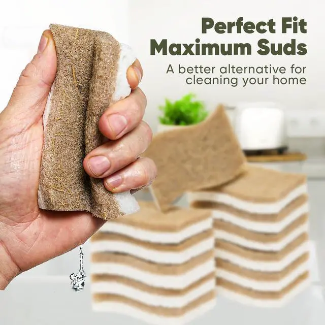 Alt view image 7 of 7 - Plant-Based Kitchen Sponges (12 Pack) | USDA Biobased Certified | FSC & PETA Approved | Natural Cellulose & Coconut Scrubber Sponge | S-Shaped Design | Eco-Friendly, Non-Scratch, Non-Toxic & Vegan