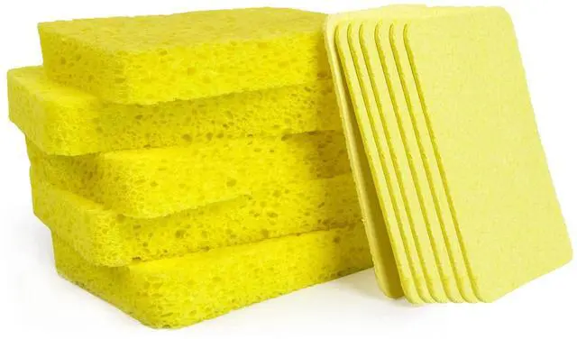 Main image of 12 Pack Cellulose Compressed Sponges, Natural Wood Pulp Thicker Dishwashing Sponge, Pop Up Soft Absorbent Sponges for Kitchen, Individually Wrapped for Easy Storage, Yellow, 4.3" x 2.8" x 0.8"