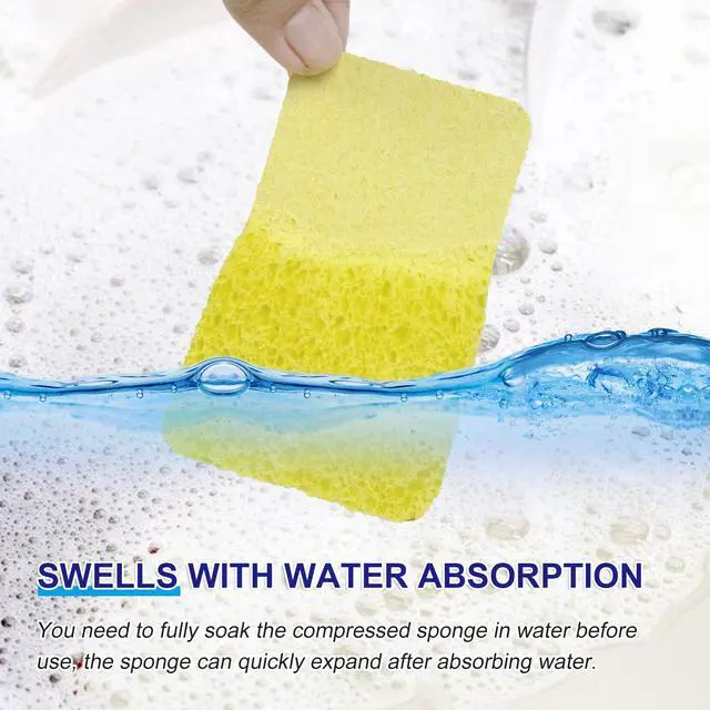 Alt view image 3 of 7 - 12 Pack Cellulose Compressed Sponges, Natural Wood Pulp Thicker Dishwashing Sponge, Pop Up Soft Absorbent Sponges for Kitchen, Individually Wrapped for Easy Storage, Yellow, 4.3" x 2.8" x 0.8"