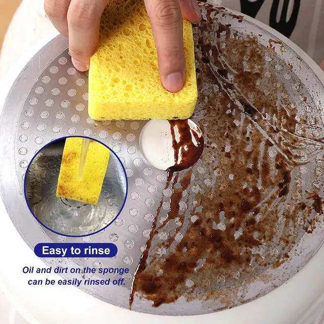Alt view image 4 of 7 - 12 Pack Cellulose Compressed Sponges, Natural Wood Pulp Thicker Dishwashing Sponge, Pop Up Soft Absorbent Sponges for Kitchen, Individually Wrapped for Easy Storage, Yellow, 4.3" x 2.8" x 0.8"