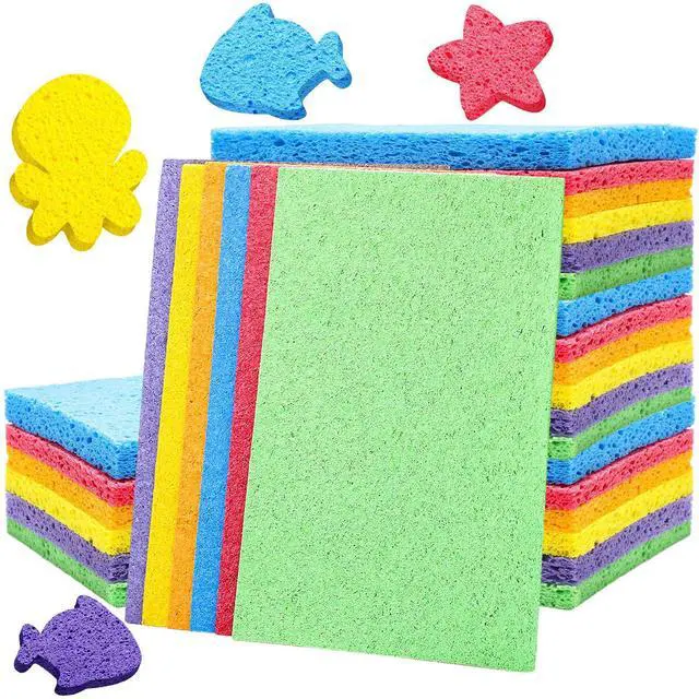 Main image of 12 Pcs Cellulose Compressed Sponges for Craft 5" x 7" DIY Art Stamps Projects Supplies Assorted Colors Natural Dish Sponges for Classroom Crafts Home Cleaning