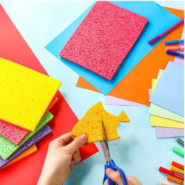 Alt view image 4 of 6 - 12 Pcs Cellulose Compressed Sponges for Craft 5" x 7" DIY Art Stamps Projects Supplies Assorted Colors Natural Dish Sponges for Classroom Crafts Home Cleaning