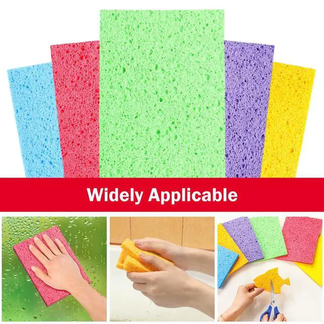 Alt view image 6 of 6 - 12 Pcs Cellulose Compressed Sponges for Craft 5" x 7" DIY Art Stamps Projects Supplies Assorted Colors Natural Dish Sponges for Classroom Crafts Home Cleaning