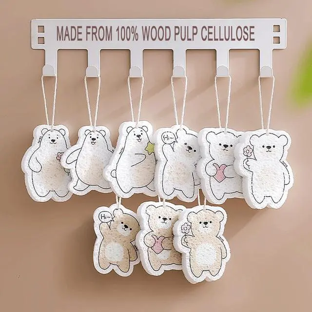 Alt view image 2 of 7 - Extra Durable 9 Pack Cute Bear Compressed Wood Pulp Sponges Thicker & Larger Than Regular Highly Absorbent Biodegradable Plant-Based for Dishwashing Kitchen Bath Pet Dishes Odorless Reusable