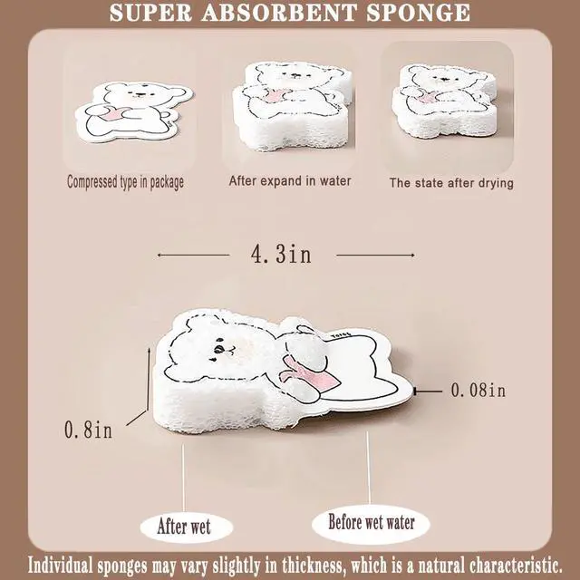 Alt view image 7 of 7 - Extra Durable 9 Pack Cute Bear Compressed Wood Pulp Sponges Thicker & Larger Than Regular Highly Absorbent Biodegradable Plant-Based for Dishwashing Kitchen Bath Pet Dishes Odorless Reusable
