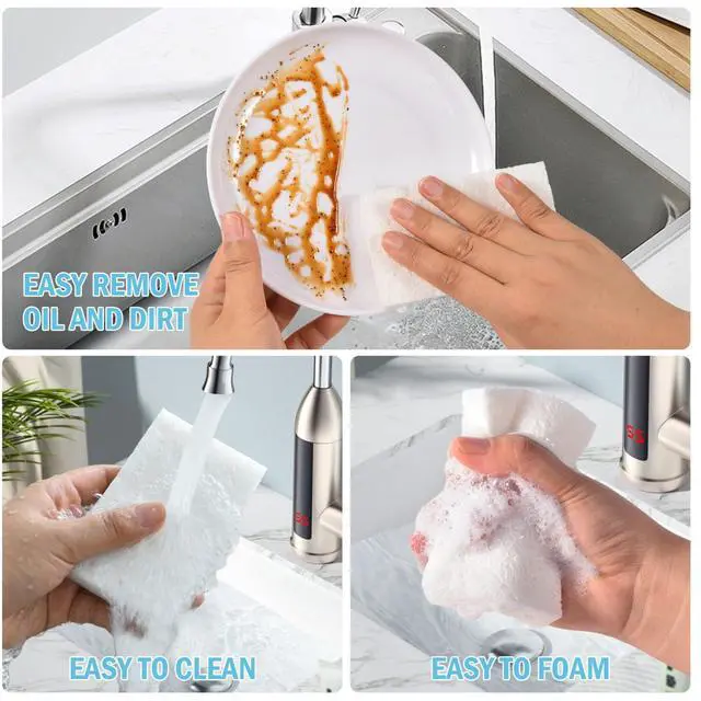 Alt view image 3 of 7 - White Sponges Kitchen 10 Pack Natural Compressed Cellulose Sponges for Dishes Non Scratch for Household Cookware Bathroom Cars Soft Super Absorbent Reusable