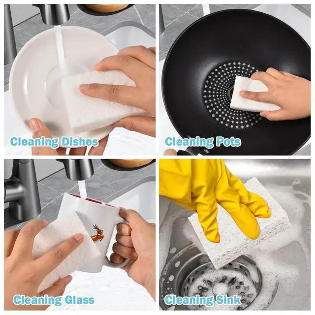 Alt view image 5 of 7 - White Sponges Kitchen 10 Pack Natural Compressed Cellulose Sponges for Dishes Non Scratch for Household Cookware Bathroom Cars Soft Super Absorbent Reusable