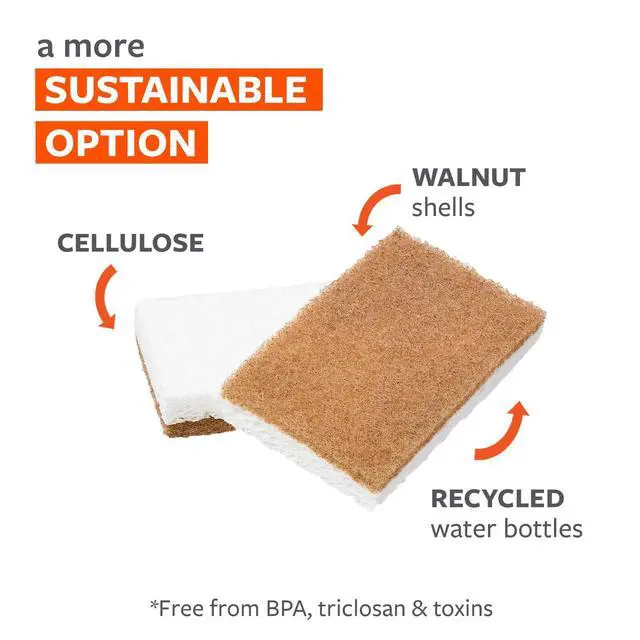 Alt view image 2 of 7 - Walnut and Cellulose Scrubber Sponges Pack of 6 Powerful, Non-Scratch Kitchen Sponges Made with Plant-Based Sustainable Materials, Safe for Nonstick Cookware