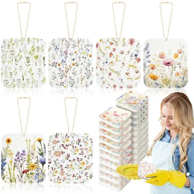 Main image of 36 Counts Compressed Cellulose Sponges Bulk Cute Wildflower Pop up Sponges Natural Compostable Non Scratch Dish Kitchen Gifts for Washing Dishes, Travel Cleaning Countertop Sink