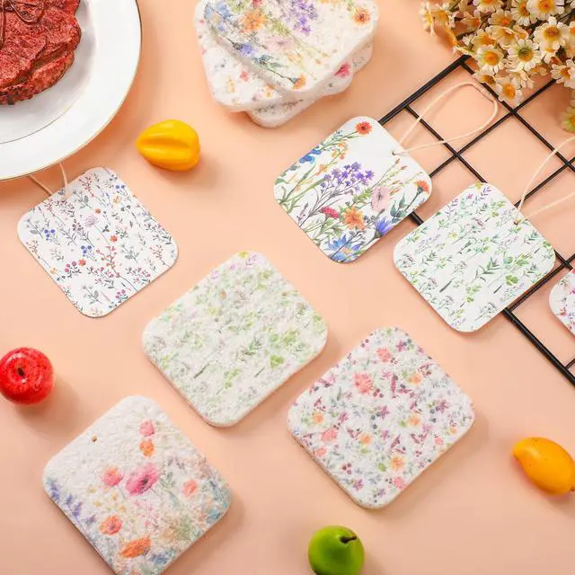 Alt view image 5 of 6 - 36 Counts Compressed Cellulose Sponges Bulk Cute Wildflower Pop up Sponges Natural Compostable Non Scratch Dish Kitchen Gifts for Washing Dishes, Travel Cleaning Countertop Sink