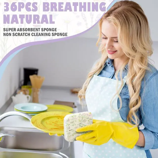 Alt view image 6 of 6 - 36 Counts Compressed Cellulose Sponges Bulk Cute Wildflower Pop up Sponges Natural Compostable Non Scratch Dish Kitchen Gifts for Washing Dishes, Travel Cleaning Countertop Sink