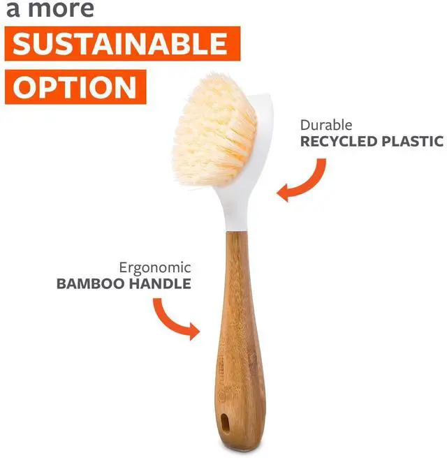 Alt view image 4 of 7 - Daily Dish Brush-Bamboo Handle Dish BrushSustainable Kitchen Cleaning with Tough Bristles-Natural Dish Scrubber,Nonstick & Cast Iron Cleaner-Long Handle Brush for Dishes,Pots,and Pans