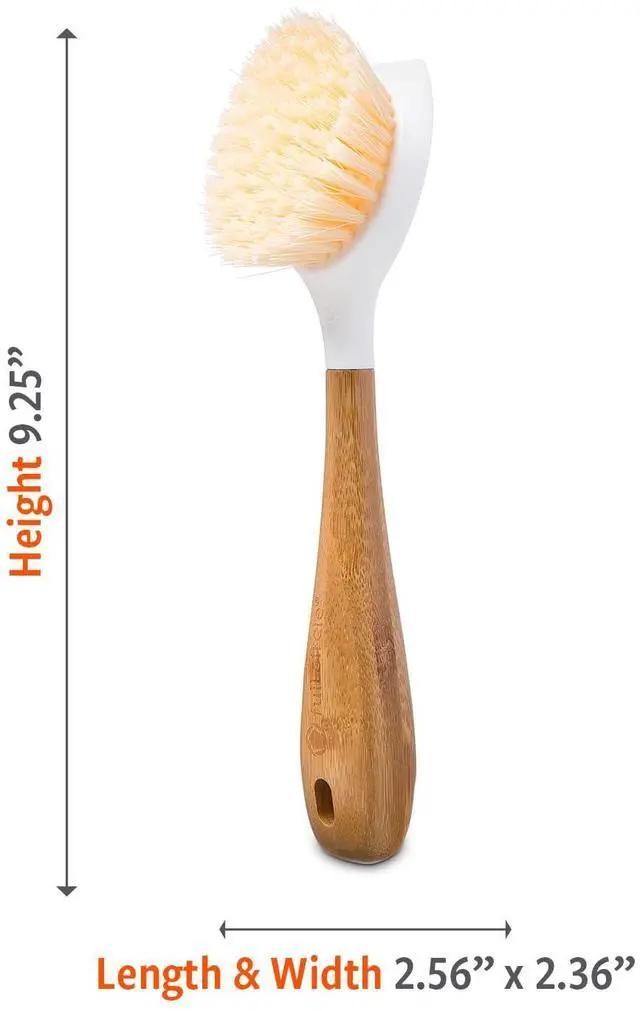 Alt view image 3 of 7 - Daily Dish Brush-Bamboo Handle Dish BrushSustainable Kitchen Cleaning with Tough Bristles-Natural Dish Scrubber,Nonstick & Cast Iron Cleaner-Long Handle Brush for Dishes,Pots,and Pans