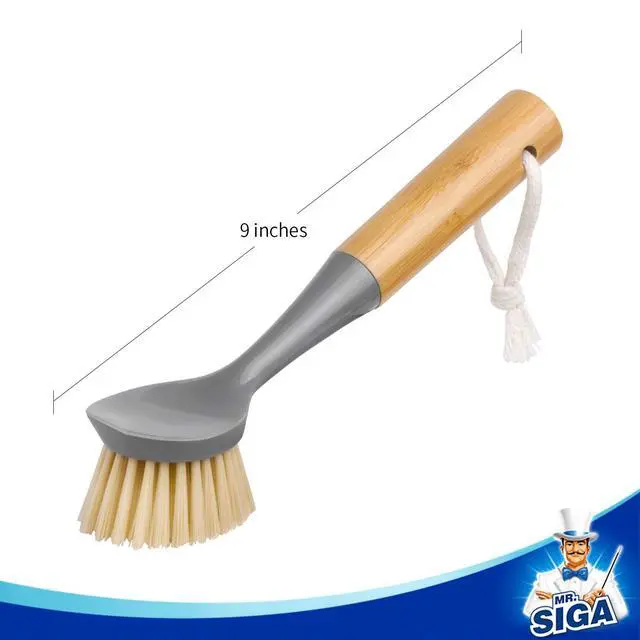 Alt view image 7 of 7 - Dish Brush with Bamboo Handle Built-in Scraper, Scrub Brush for Pans, Pots, Kitchen Sink Cleaning, Pack of 2