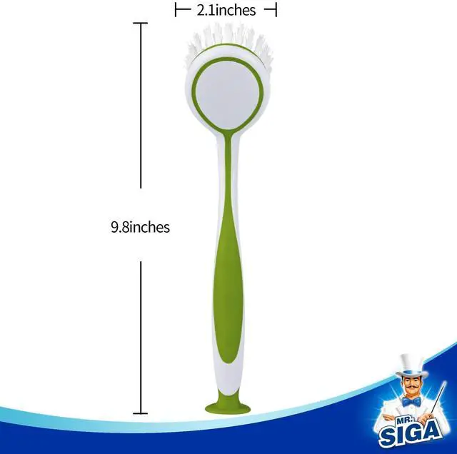 Alt view image 3 of 7 - Round Dish Brush with Suction Cup, Pack of 3 | Scrub brush for dishes, pans, pots, kitchen sink cleaning, dish brush with handle