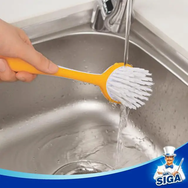 Alt view image 6 of 7 - Round Dish Brush with Suction Cup, Pack of 3 | Scrub brush for dishes, pans, pots, kitchen sink cleaning, dish brush with handle