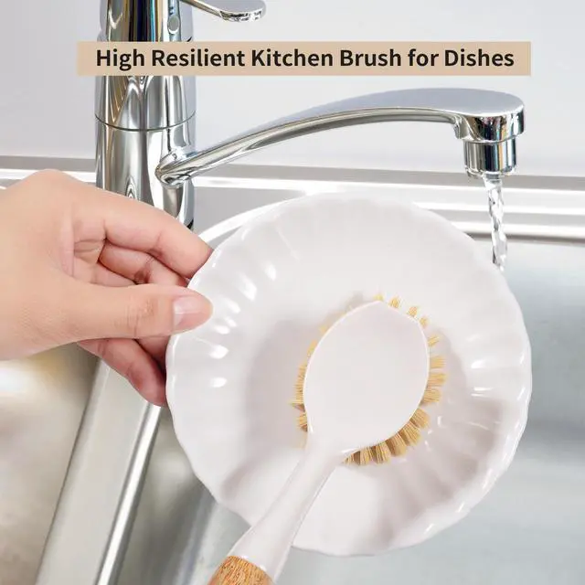Alt view image 4 of 7 - Kitchen Dish & Cast Iron Brush with Scraper, Skillet Scrub Cleaner with Handle, Kitchen Cleaning Scrubber for Dishes, Pots, Cast Iron Skillet, Non-Stick Frying Pans, Sinks and House Cleaning