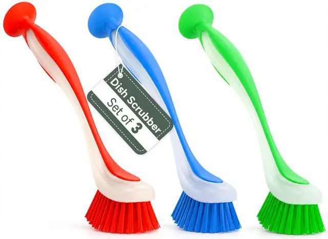 Main image of Dish Brush Set of 3 with Suction Cup Dish Scrubber & Cleaning Brush
