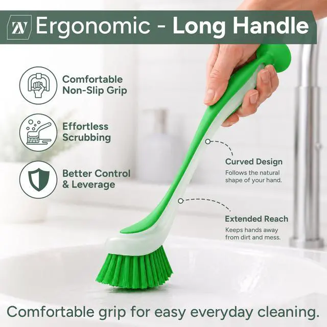 Alt view image 3 of 7 - Dish Brush Set of 3 with Suction Cup Dish Scrubber & Cleaning Brush