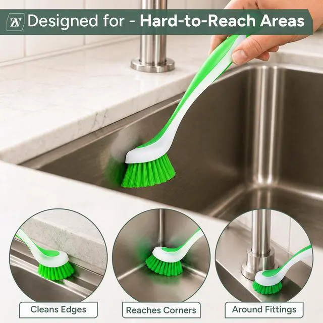 Alt view image 5 of 7 - Dish Brush Set of 3 with Suction Cup Dish Scrubber & Cleaning Brush
